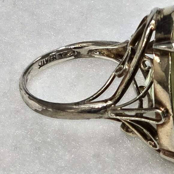 Vintage Oval Cut Yellow Gemstone Ring With Intricate Silver Band Design HS137 - Picture 14 of 16